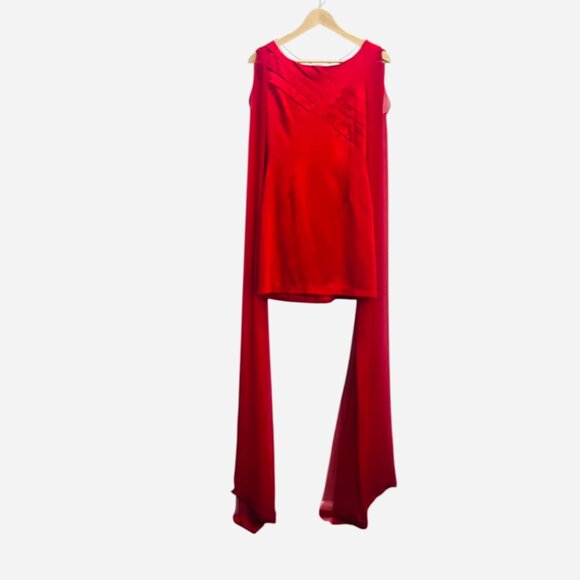 IvaNova  Mini Backless Dress W/Rhinestones and Long Dramatic Sheer Sleeve Red 4 - Picture 2 of 10